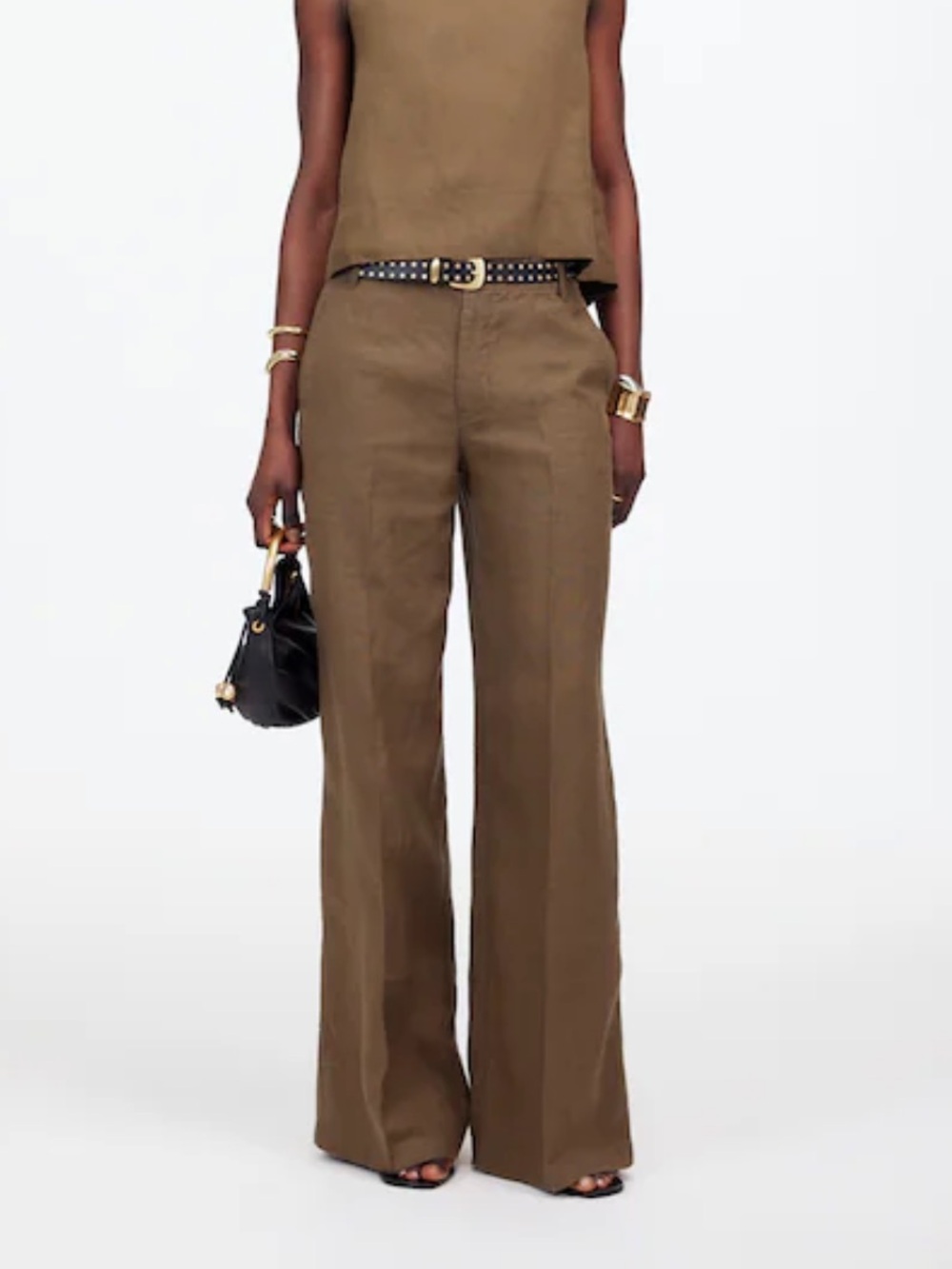 Madewell The Zoe Relaxed Wide Pant 100% Linen Safari Khaki Size 8